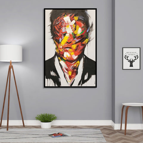 Obscured Portrait - Highly Textured ART with Black Shadow Framed Painting - 80x120cm AC485