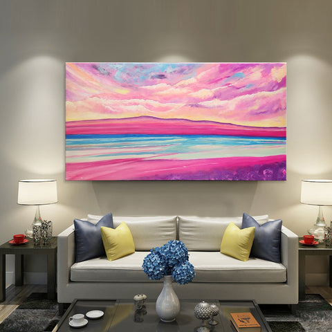 Sumptuous Hue - Beautiful, Softly Toned Beach Scene Featuring Soft Pink Tones, Size 80x150cm