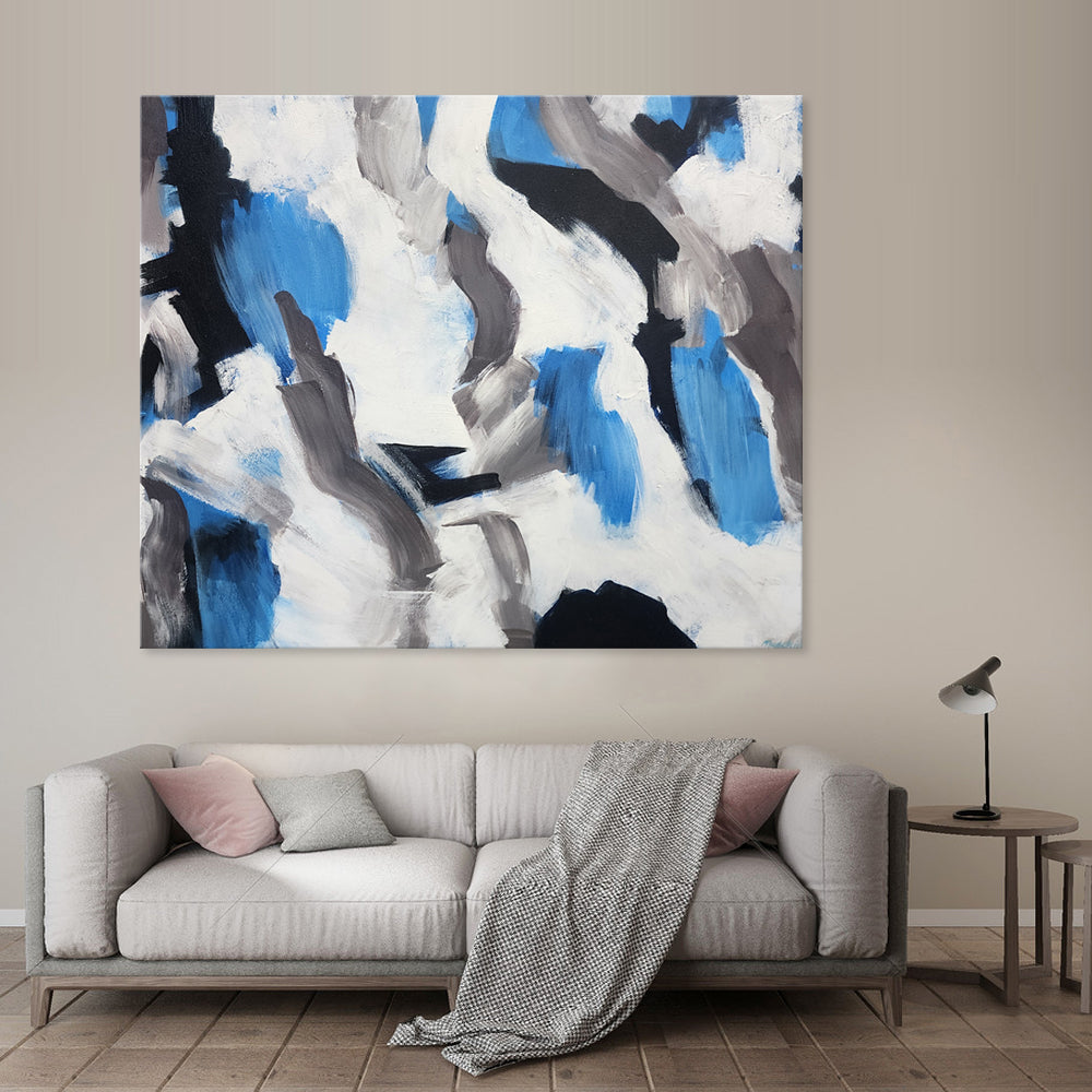 Emboldened Blue Bold Modern Abstract Featuring Black, White and