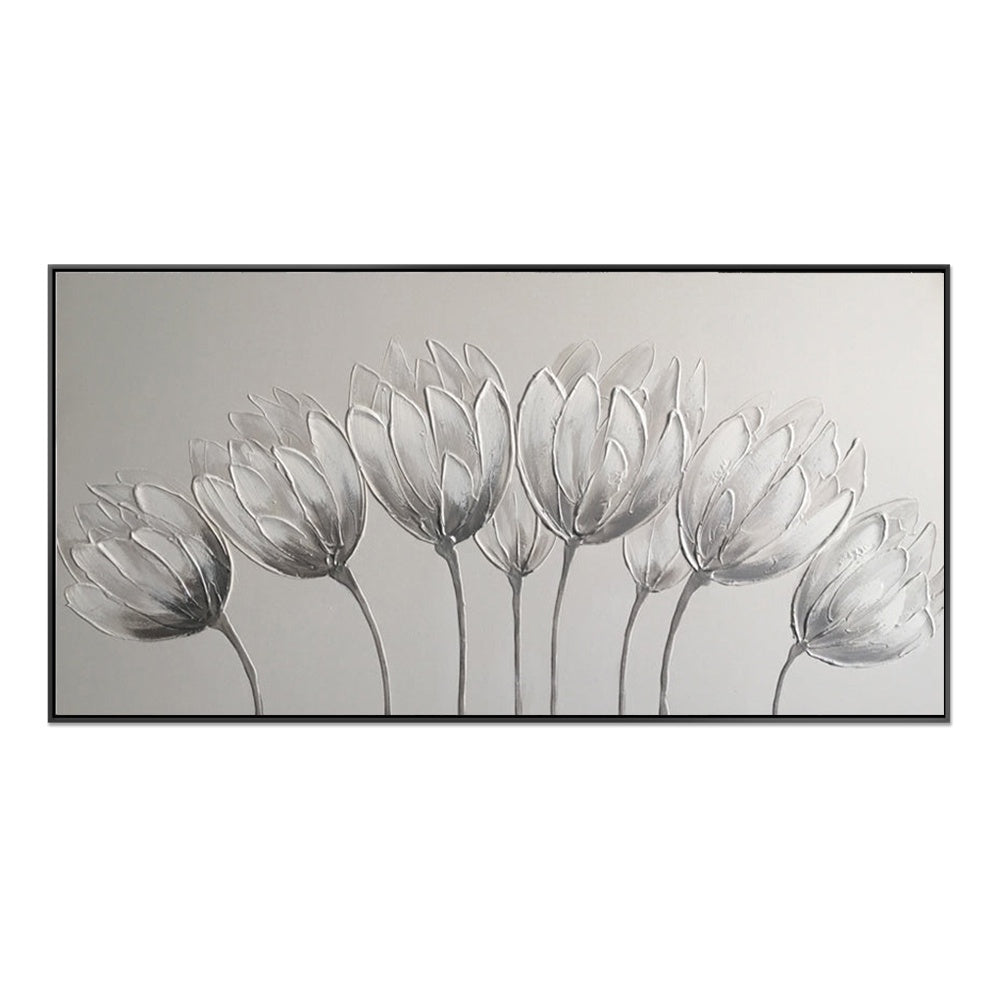 Silver Bloom Harmony - Hand Painted Artwork with Shadow Frame - YA551BLK