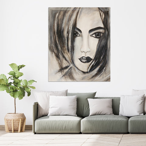Gestural Gaze - Beautiful, Stylized Depiction of a Young Woman, Size 100x120cm