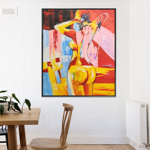 The Bold Nude - Stunning, warm toned Stylized Abstract Depiction of a Female Nude from Behind, size 80x100cm