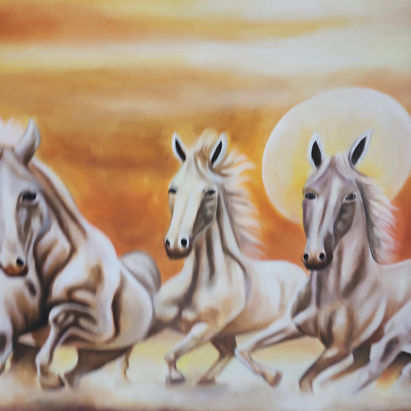 Equines - Large Scale Detailed Oil Painting Depicting Galloping Horses 100x200cm