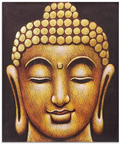 Golden Buddha - Stunning Hand Painted Buddha Portrait with Embroidered Details 100x120cm