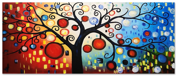 Tree of Life - Hand Painted , Colourful, Whimiscal Tree Modern Art size Extra Large 100x240cm