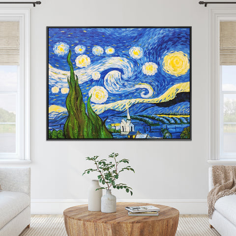 Starry Night - Detailed Van Gogh Reproduction Art Size 100x130cm, Finished in a Black Shadow Frame