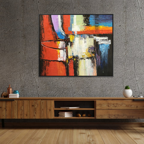 Impulse Control - Bold Modern Abstract Art with Red and Blue Accents, Size 100x120cm