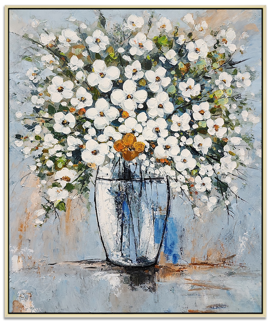 Flowers - Beautiful Neutral Coloured Still Life Painting of a Vase of Flowers, size 80x100cm