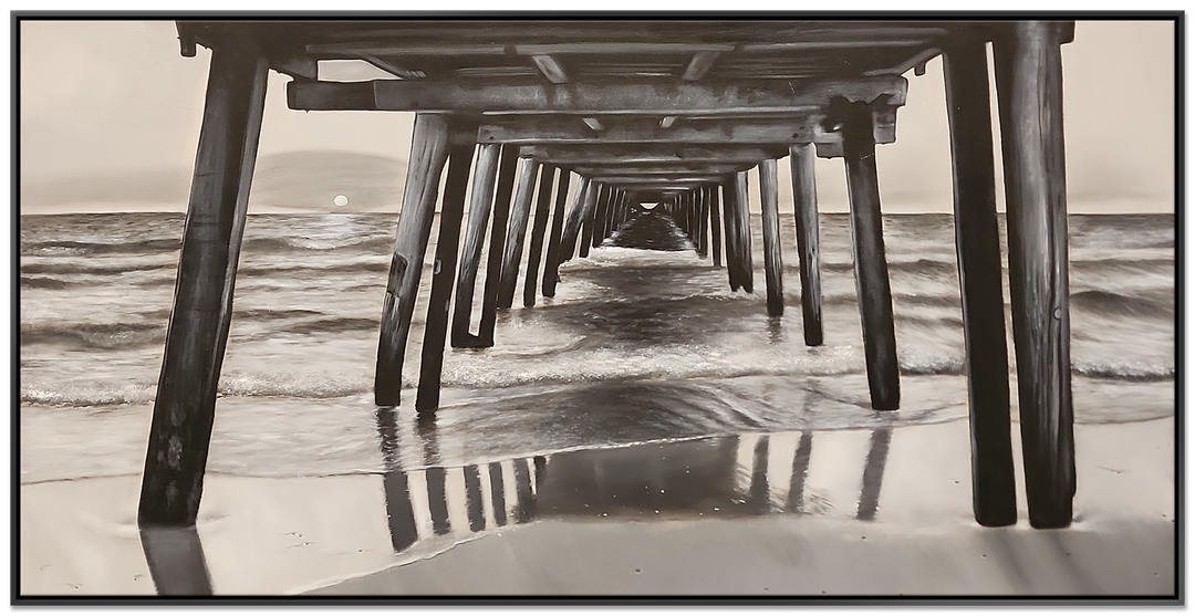 Henley Beach Jetty - Highly Detailed Oil Painting Featuring the Henley Beach Jetty, Painted in Black and White