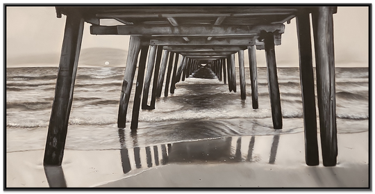 Henley Beach Jetty - Highly Detailed Oil Painting Featuring the Henley Beach Jetty, Painted in Black and White