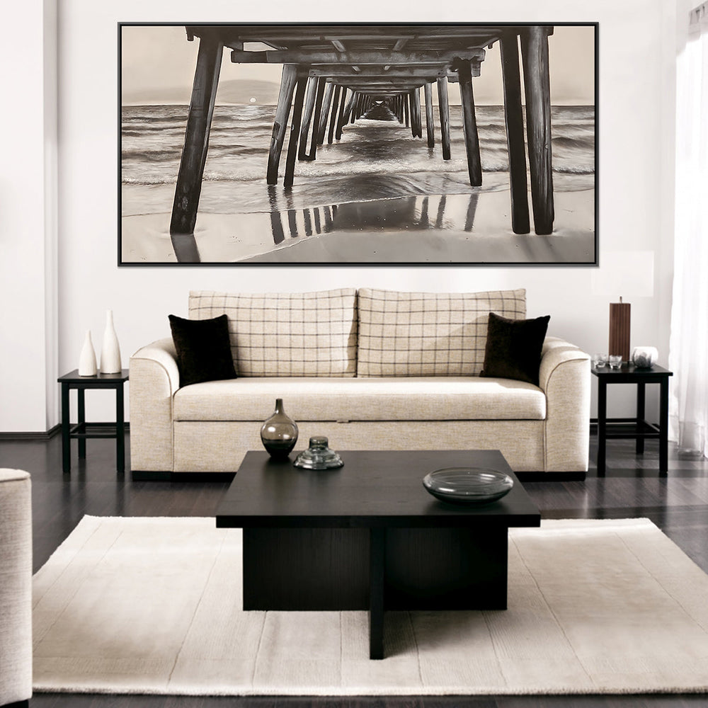 Henley Beach Jetty - Highly Detailed Oil Painting Featuring the Henley Beach Jetty, Painted in Black and White