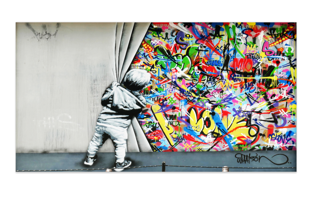 Behind the Curtain  (Banksy) - Canvas Art Print - CN457
