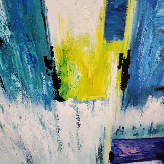 Teal Trance - Blue And Yellow Modern Abstract Large Scale Art 100x240cm