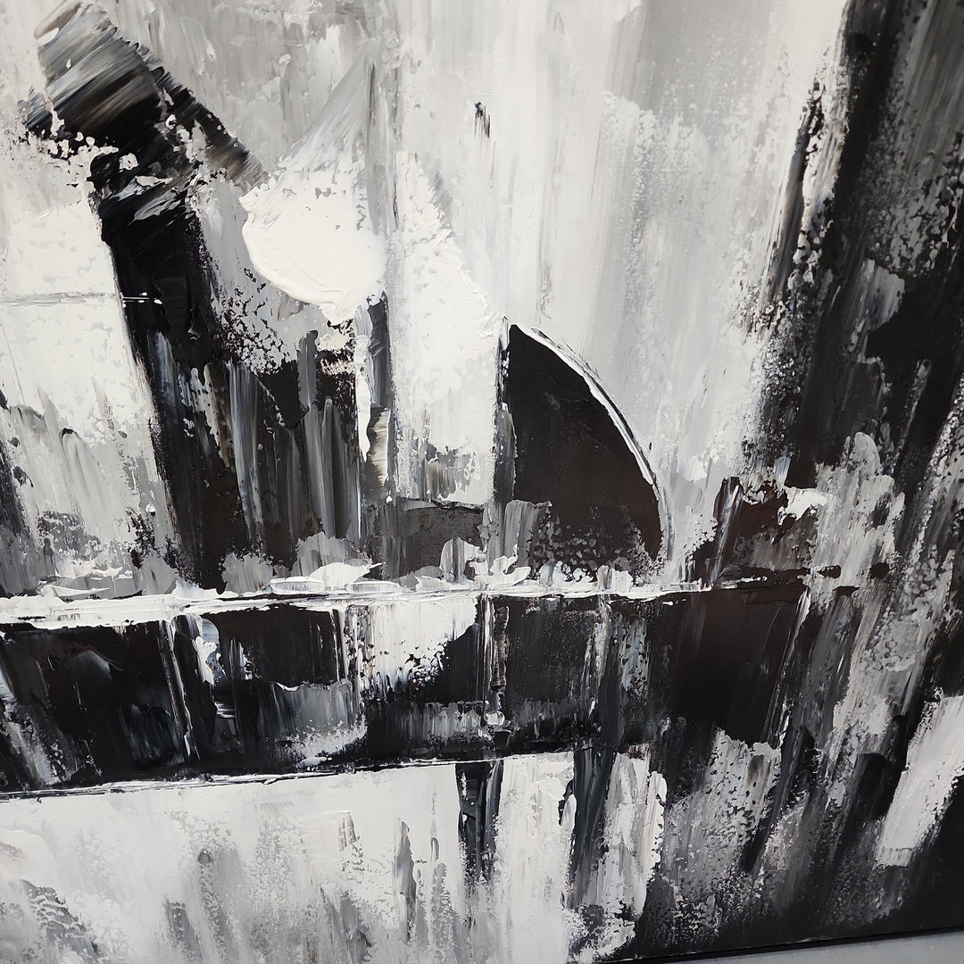 Abstract Apparition - Black and White Modern Abstract Finished with Shadow Frame