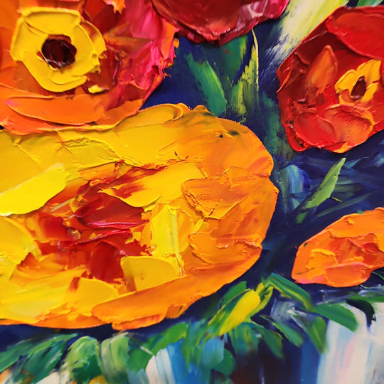 Flowers - Colourful Palette Knife Floral Art 90x120cm