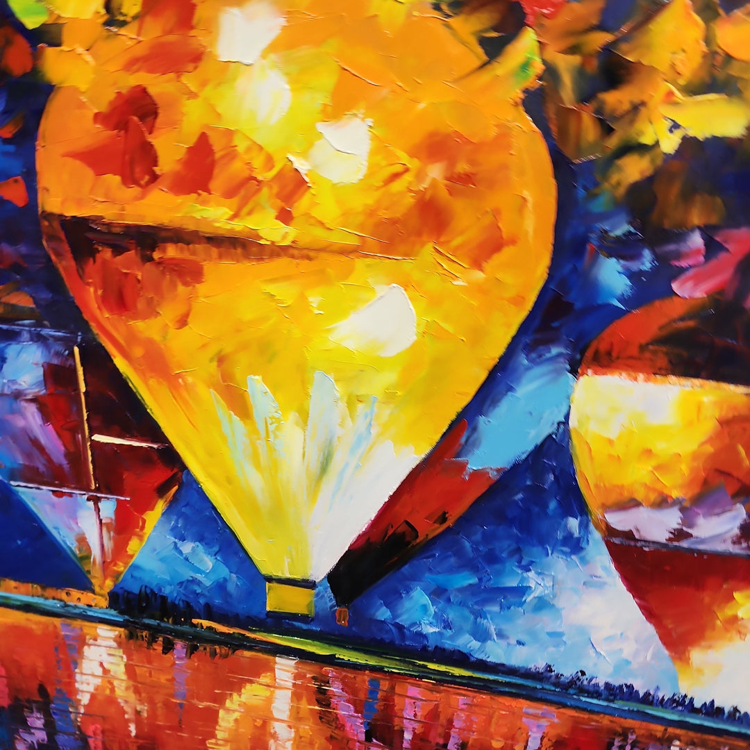 Balloon Bliss - Textural Palette Knife Oil Painting Featuring Hot Air Balloons 90x120cm