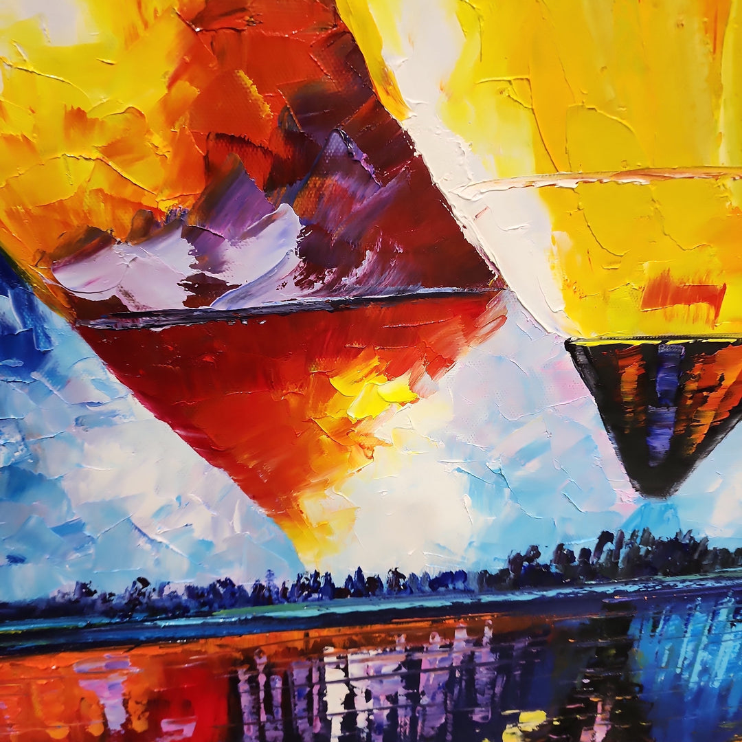 Balloon Bliss - Textural Palette Knife Oil Painting Featuring Hot Air Balloons 90x120cm