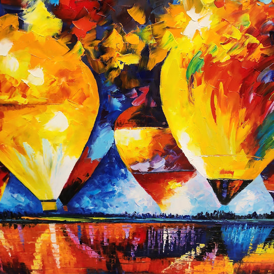 Balloon Bliss - Textural Palette Knife Oil Painting Featuring Hot Air Balloons 90x120cm