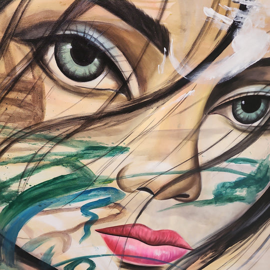 A Face in the Wind - Beautiful Portrait of a Young Woman Size 100x100cm