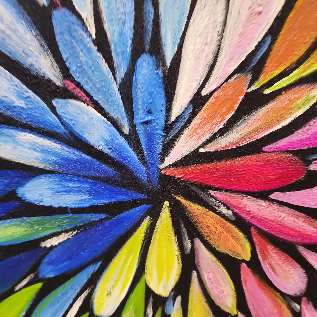 Entrancement - Colourful Modern Dot Pattern Artwork, Size 90x140cm and Fitted with a Black Shadow Frame