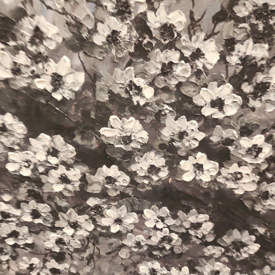 Blossom Branch - Beautiful, Black and White Floral Themed Oil Painting, Featuring a Thick Textural Style