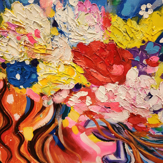 Contemplative Beauty - Stunning Stylized portrait of a Woman lost in thought, Size 100x140cm