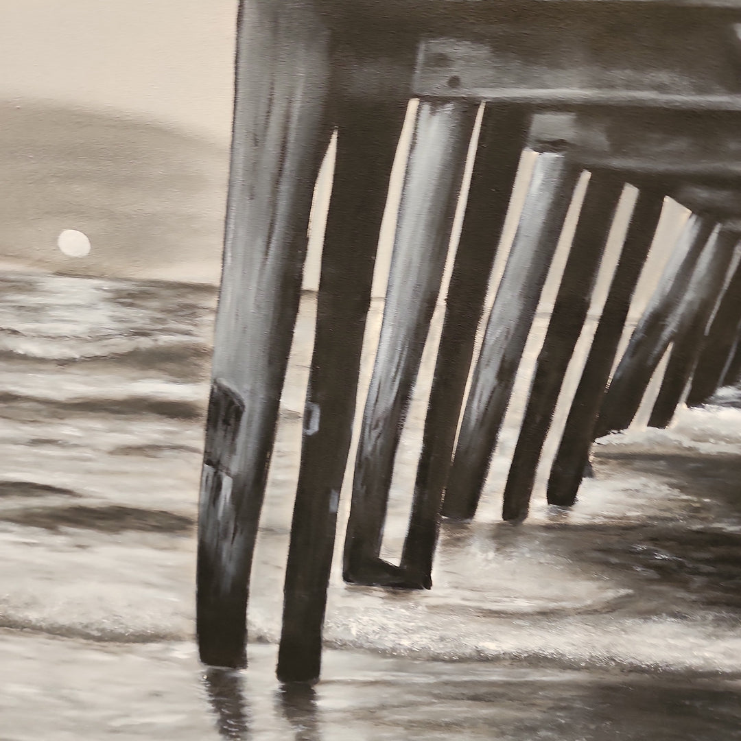 Henley Beach Jetty - Highly Detailed Oil Painting Featuring the Henley Beach Jetty, Painted in Black and White