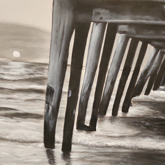 Henley Beach Jetty - Highly Detailed Oil Painting Featuring the Henley Beach Jetty, Painted in Black and White