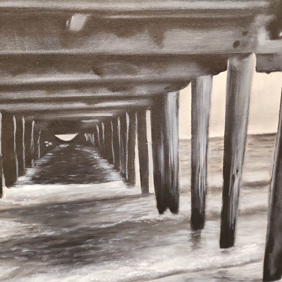 Henley Beach Jetty - Highly Detailed Oil Painting Featuring the Henley Beach Jetty, Painted in Black and White