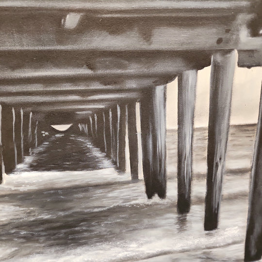 Henley Beach Jetty - Highly Detailed Oil Painting Featuring the Henley Beach Jetty, Painted in Black and White
