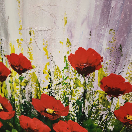 Field of Poppies - Beautiful Stylized Depiction of Bright Red Poppies, size 100x200cm - Priceless ART:  Australia's Largest Range of Affordable ART
