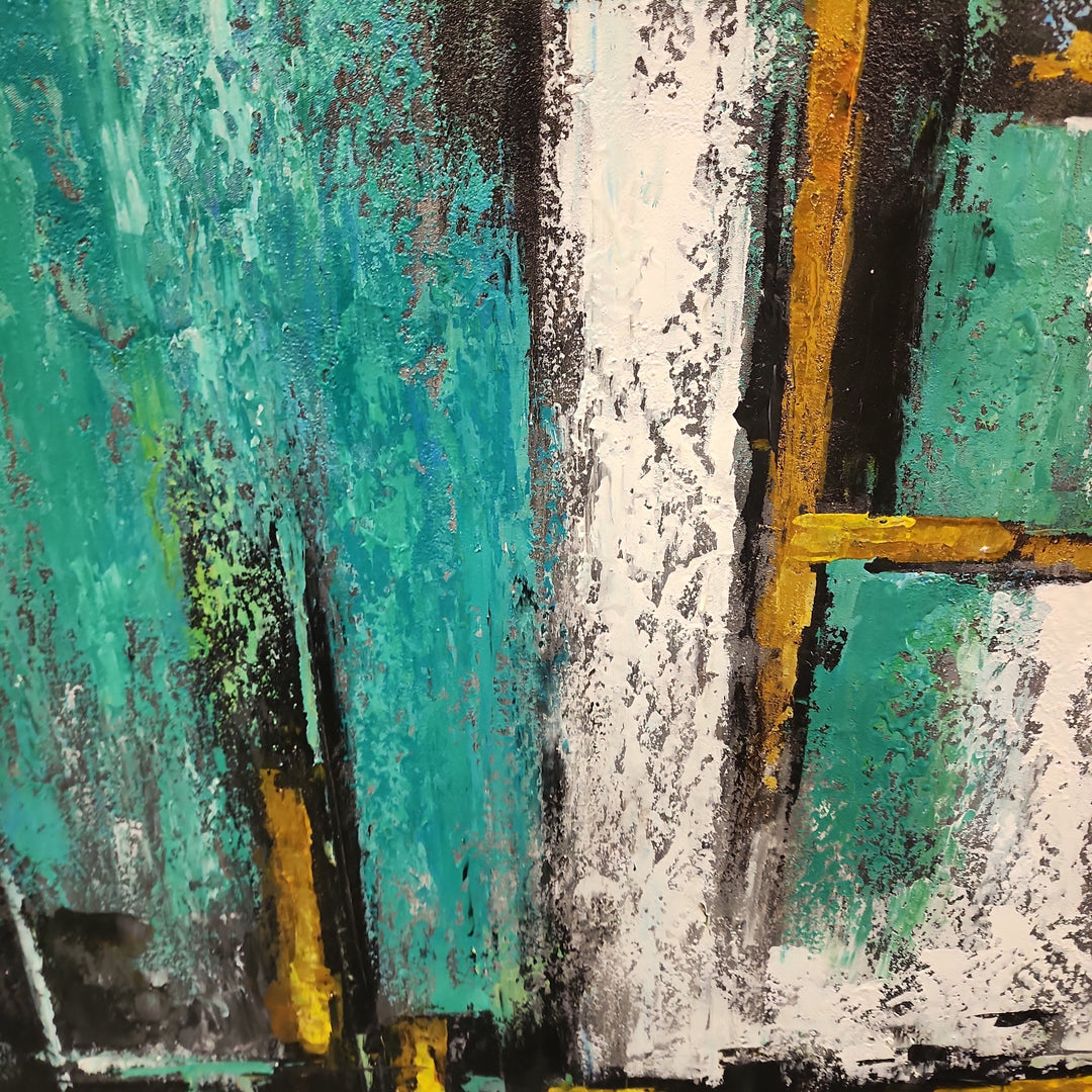 Gold on Teal - Beautiful Modern Abstract Featuring teal and gray tones, with Gold accents spread throughout