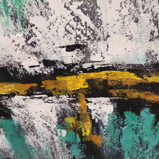 Gold on Teal - Beautiful Modern Abstract Featuring teal and gray tones, with Gold accents spread throughout