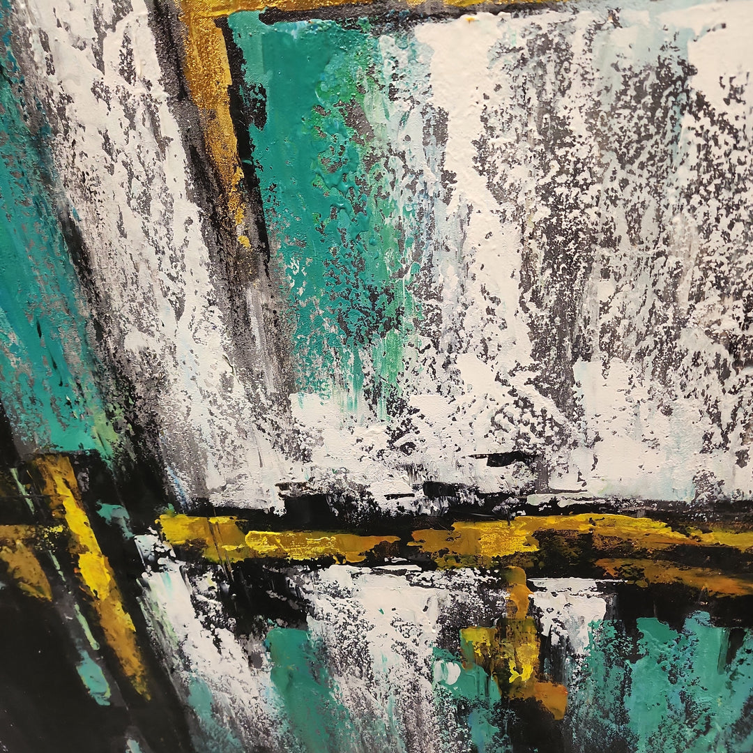 Gold on Teal - Beautiful Modern Abstract Featuring teal and gray tones, with Gold accents spread throughout