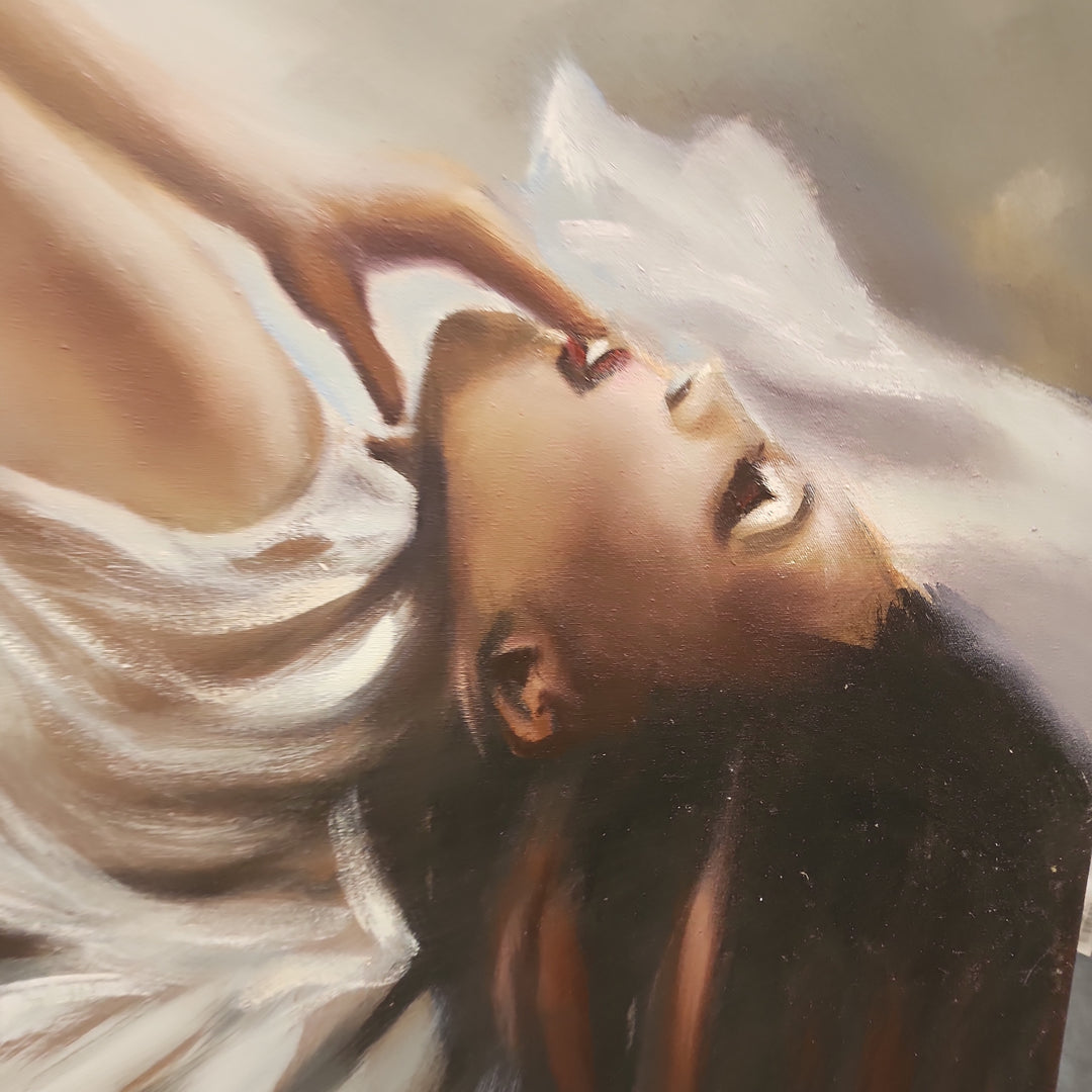 Lying Grace - Beautiful, Highly Detailed Depiction of a Woman Laying Seductively on Her Bed, Size 80x150cm