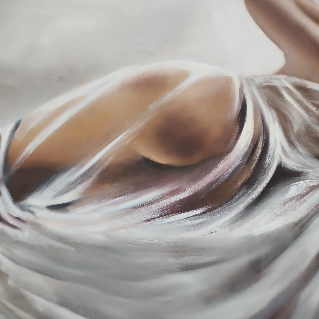Lying Grace - Beautiful, Highly Detailed Depiction of a Woman Laying Seductively on Her Bed, Size 80x150cm