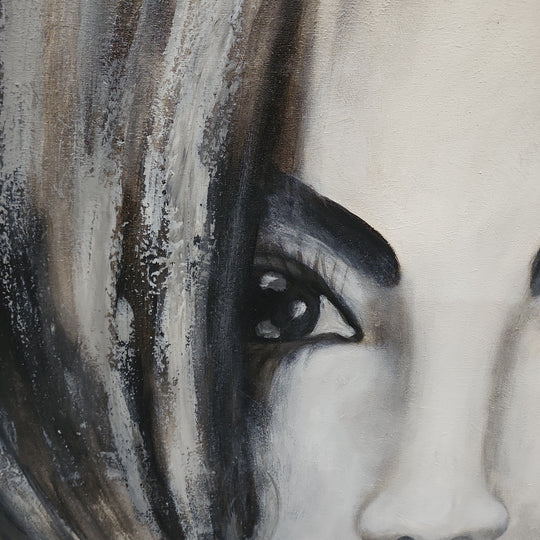 Gestural Gaze - Beautiful, Stylized Depiction of a Young Woman, Size 100x120cm