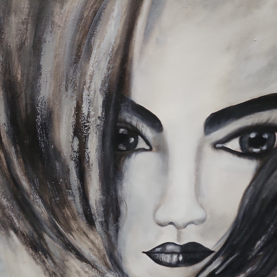 Gestural Gaze - Beautiful, Stylized Depiction of a Young Woman, Size 100x120cm