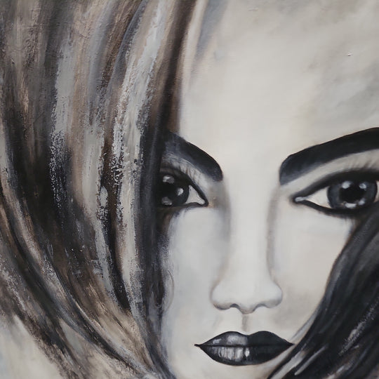 Gestural Gaze - Beautiful, Stylized Depiction of a Young Woman, Size 100x120cm