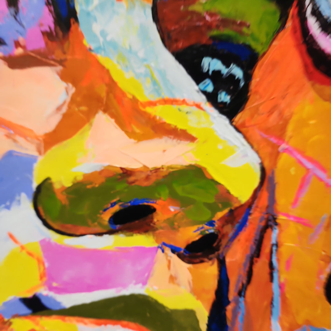 Modern Couple - Stunning, Colourful Portrait of Man And Woman Painted with Palette Knife