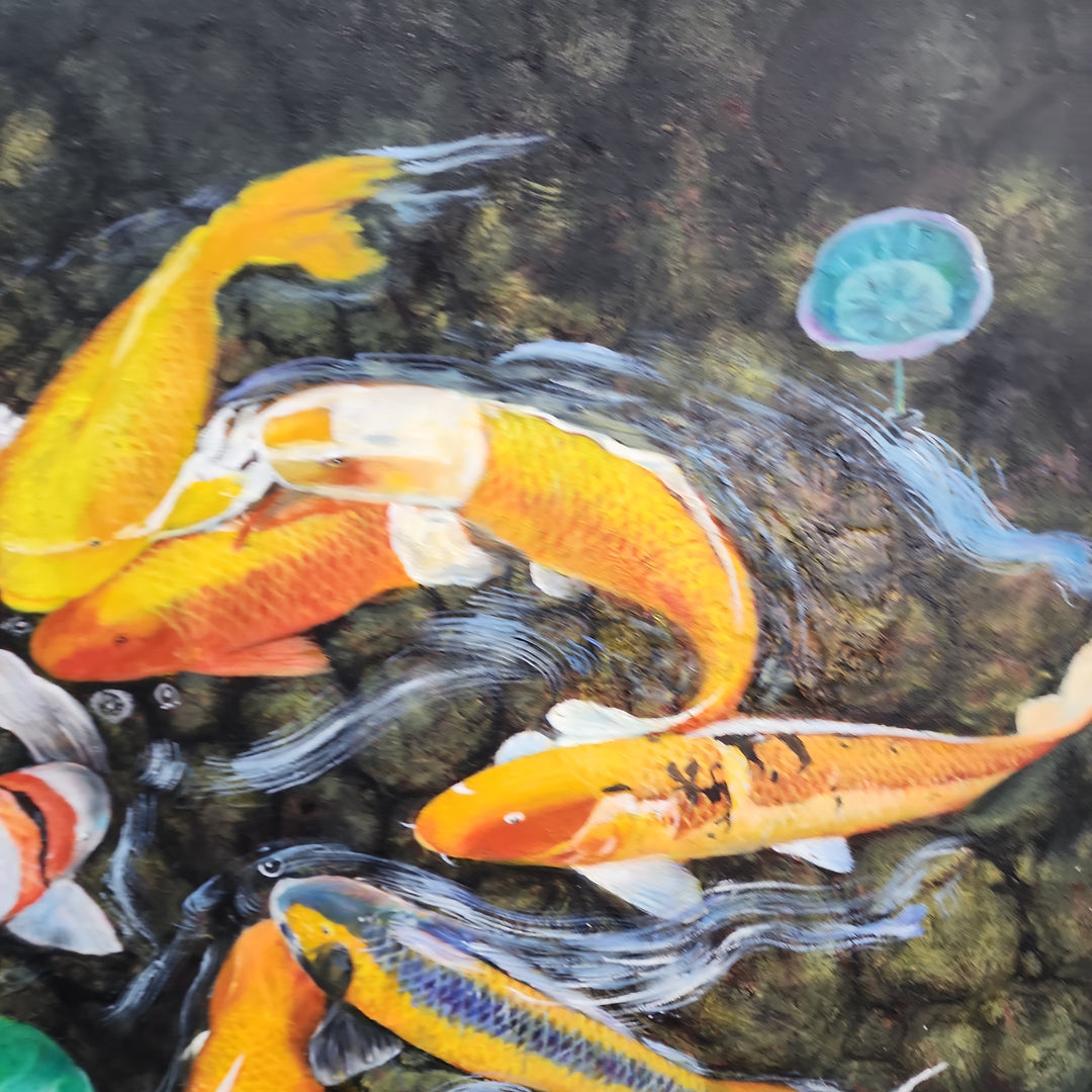 Koi Fish - Stunning, Highly Detailed Depiction of Koi Fish, finished with High Quality Black Frame, Size 100x120cm