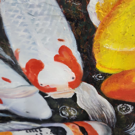 Koi Fish - Stunning, Highly Detailed Depiction of Koi Fish, finished with High Quality Black Frame, Size 100x120cm
