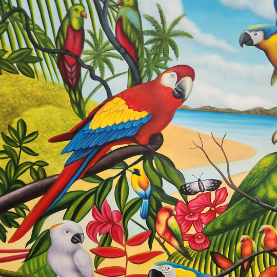Birds of Colour - Highly Detailed Oil Painting of Tropical Birds in the Jungle