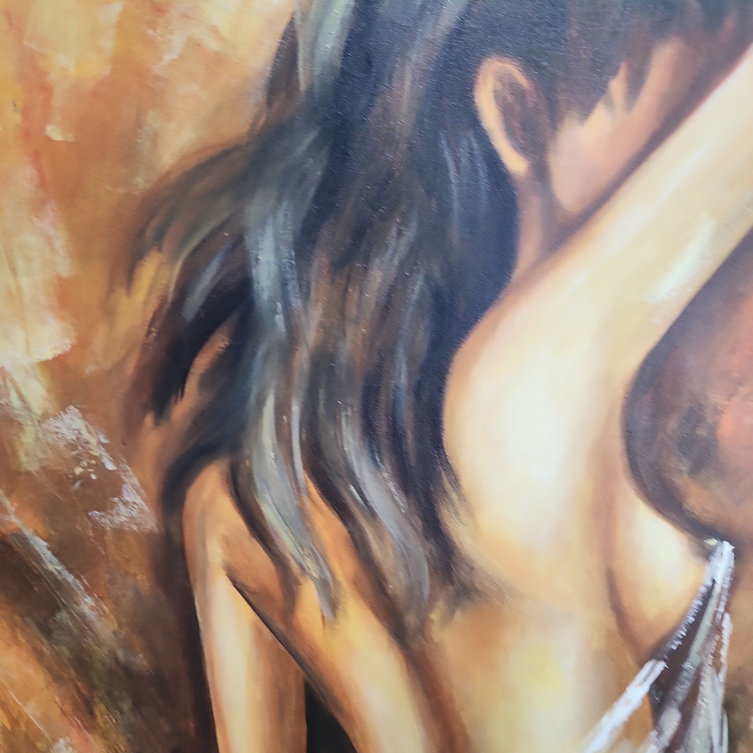 Graceful Beauty - Lovely, Warm Toned Depiction of a Female Nude in size 100x120cm