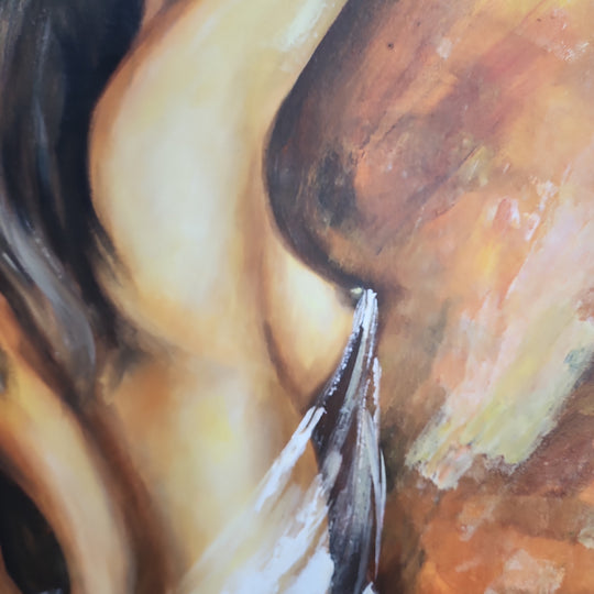Graceful Beauty - Lovely, Warm Toned Depiction of a Female Nude in size 100x120cm