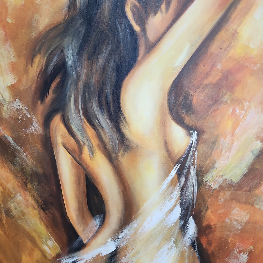 Graceful Beauty - Lovely, Warm Toned Depiction of a Female Nude in size 100x120cm