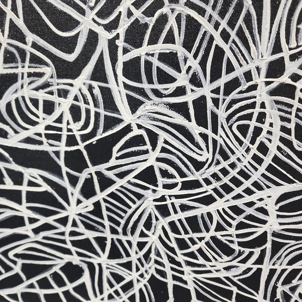 Lines of Trepidation - Striking Modern Abstract Art depicting a Flurry of Painted White Lines on a Black Background, size 100x200cm