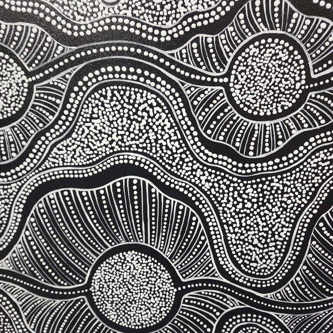 Tunnels of Light - Stunning Modern Dot Painting Artwork Featuring Meticulously Painted White Dots on a Black Background, Size 100x150cm