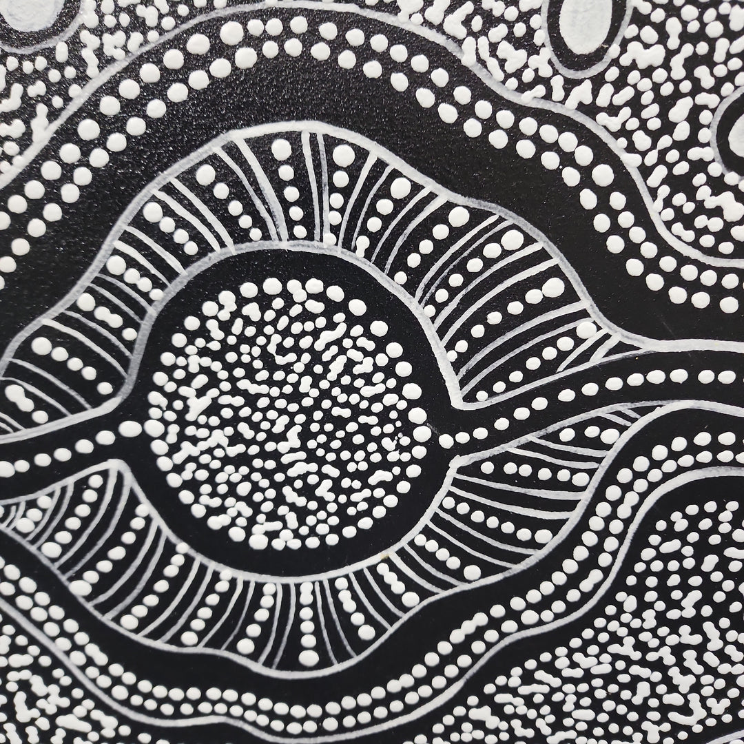Tunnels of Light - Stunning Modern Dot Painting Artwork Featuring Meticulously Painted White Dots on a Black Background, Size 100x150cm