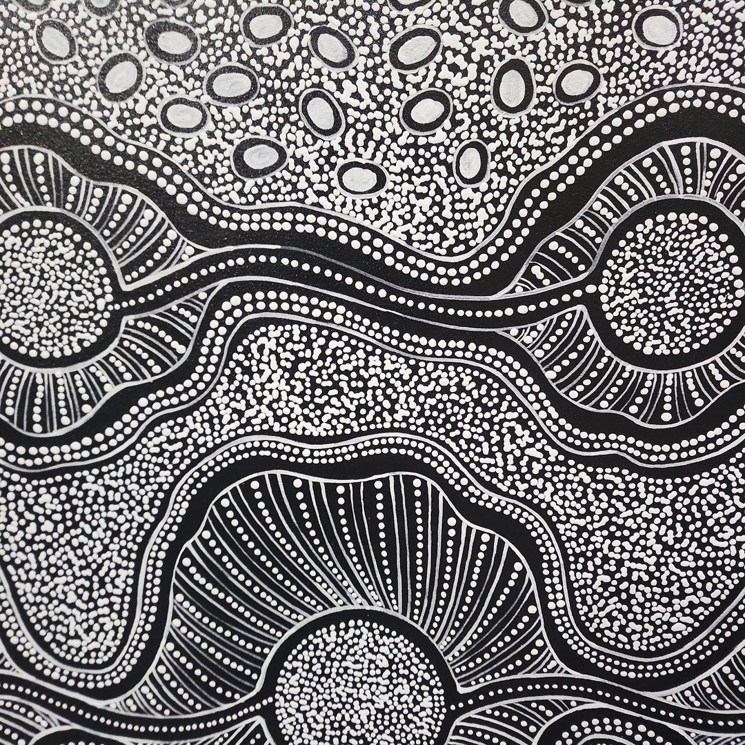 Tunnels of Light - Stunning Modern Dot Painting Artwork Featuring Meticulously Painted White Dots on a Black Background, Size 100x150cm